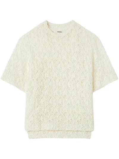 Jil Sander Short-sleeved Lace T-shirt In Neutrals