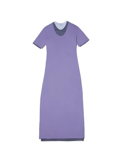 Jil Sander Short-sleeved Layered Maxi Dress In Blue