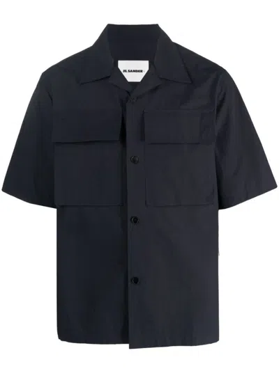 Jil Sander Short-sleeved Overshirt With Patch Pockets In Blue