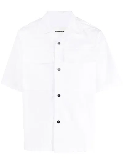 Jil Sander Short-sleeved Overshirt With Patch Pockets In White