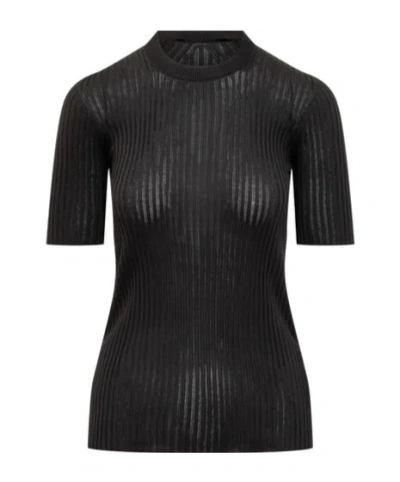 Jil Sander Short-sleeved Ribbed-knit Top In Black