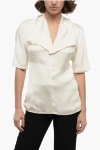 JIL SANDER SHORT-SLEEVED SATIN BLOUSE WITH SAILOR COLLAR