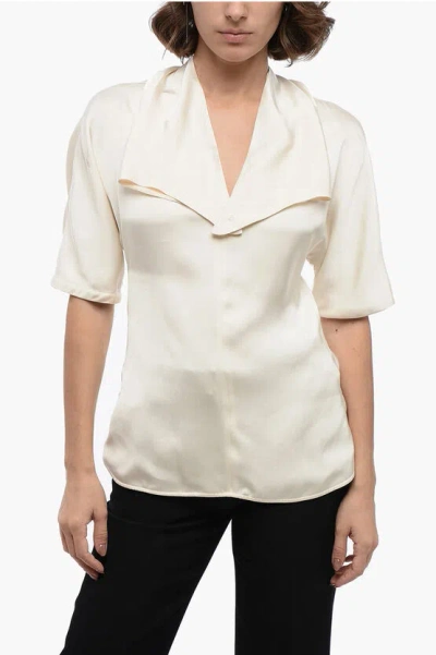 Jil Sander Short-sleeved Satin Blouse With Sailor Collar In White