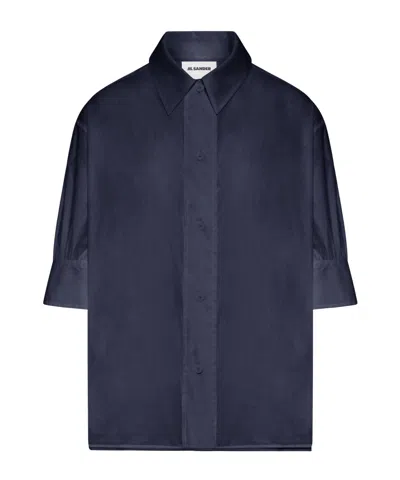 Jil Sander Semi-transparent Cotton Shirt In Blue