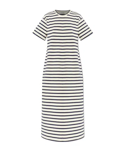 Jil Sander Short-sleeved Striped Dress In White