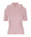 Jil Sander Ruffle Flounce Polo Shirt In Viscose Blend In Pink