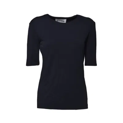 Jil Sander Short-sleeved T-shirt In Fluid Viscose In Midnight Blue