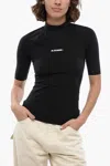 Jil Sander Short-sleeved Tech Fabric Top With Printed Logo In Black