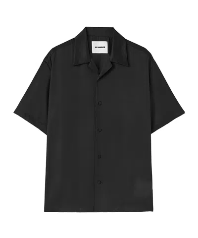 Jil Sander Short-sleeved Viscose And Silk Twill Shirt In Black