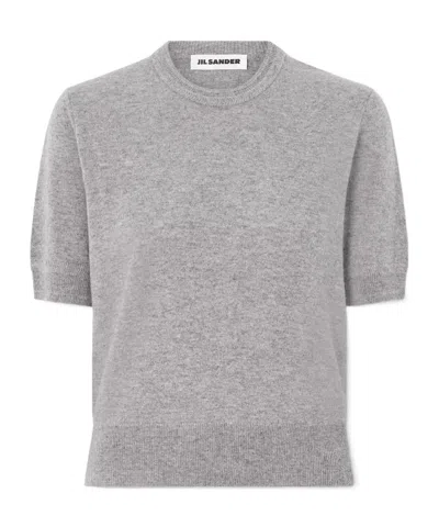 Jil Sander Short-sleeved Wool Knit Sweater In Gray