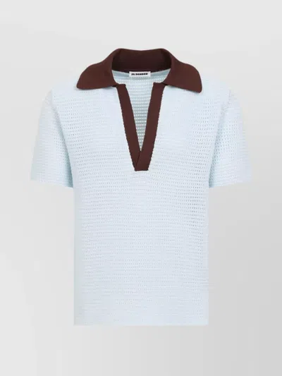 Jil Sander Short Sleeves Knit Polo With Pointed Collar In Brown