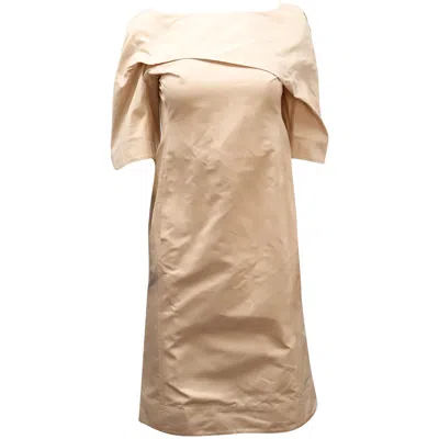 Jil Sander Short Sleeves Midi Dress In Nude Polyester In Brown