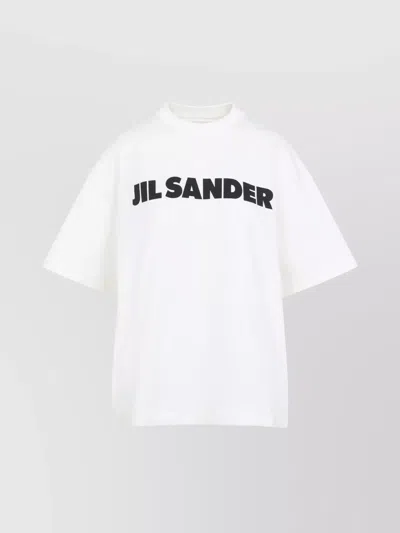 Jil Sander Women White Crewneck T-shirt With Logo Lettering On The Front In Cotton Woman In Gray