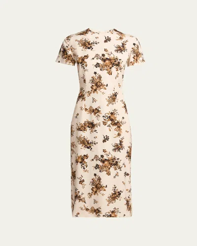 Jil Sander Short-sleeve Bouquet Viscose Midi Dress In Pink