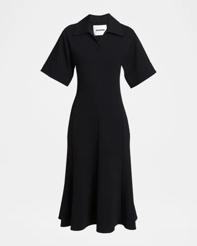 Jil Sander Short-sleeve Crepe A-line Midi Dress In Black