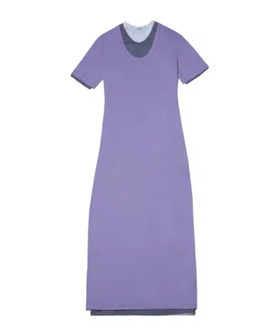 Jil Sander Short-sleeved Layered Maxi Dress In Purple