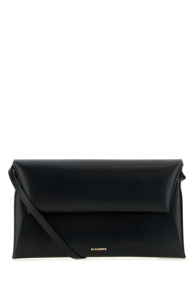 Jil Sander Logo-debossed Leather Shoulder Bag In Black