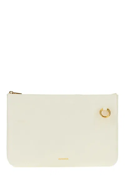 Jil Sander Leather Shoulder Bag With Logo In Beige