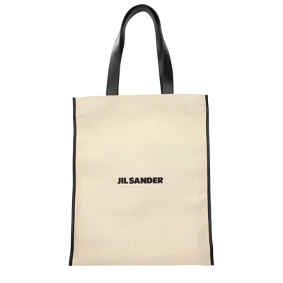 Jil Sander Shoulder Bags Border Book Woman Beige Cloth In Neutral