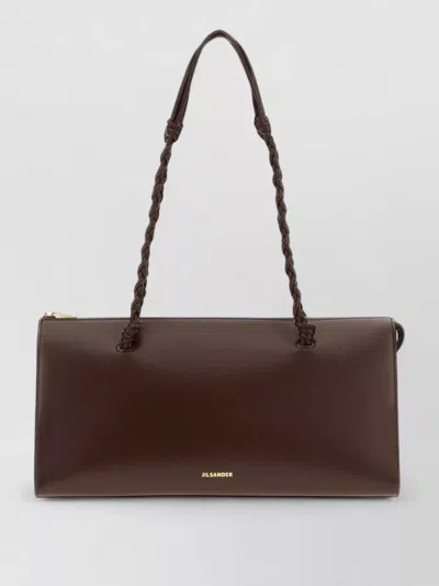 Jil Sander Shoulder Tote Bag Braided Handles Rectangular In Brown