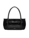 Jil Sander Knot Small Black Shoulder Bag With Laminated Logo In Patent Leather In Black