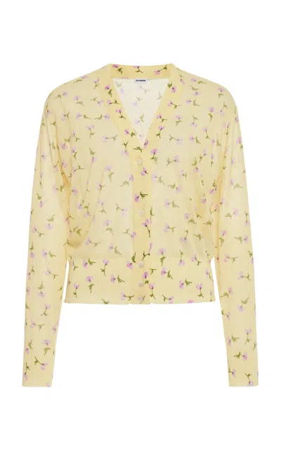 Jil Sander Shrunken Cotton-blend Cardigan In Yellow
