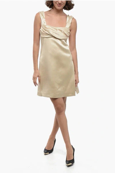 JIL SANDER SIDE SPLIT SATIN SHEATH DRESS WITH INNER PETTICOAT