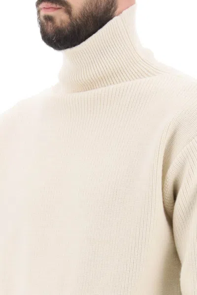 Jil Sander Side Zip High Neck Sweater In Beige