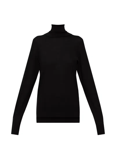 Jil Sander Side-slit Turtleneck Sweater In Black