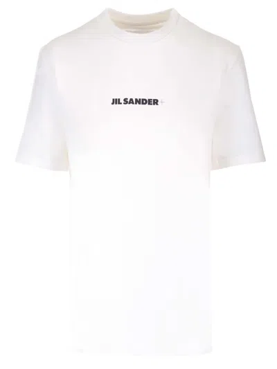 Jil Sander Cream Short-sleeved T-shirt With Logo Print In White