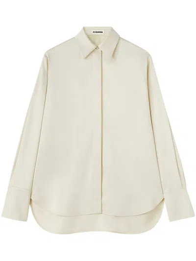 Jil Sander Pointed-collar Satin Shirt In White