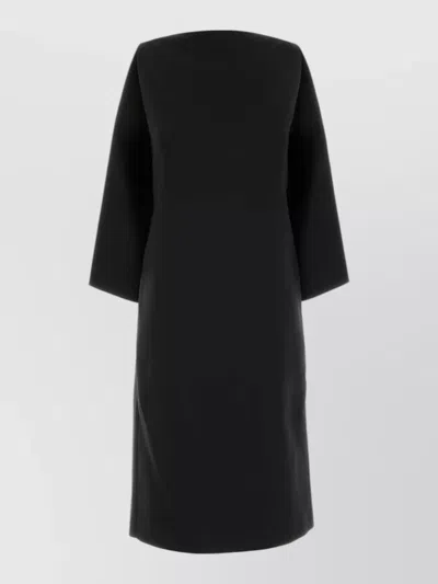 Jil Sander Silk Blend Dress Draped V Neck In Black