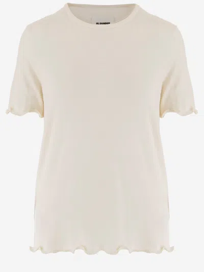 Jil Sander Embroidered Stretch Silk Linen Top In White