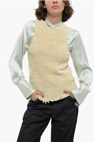 Jil Sander Silk Chenille Tank Top With Fringed Hem In White