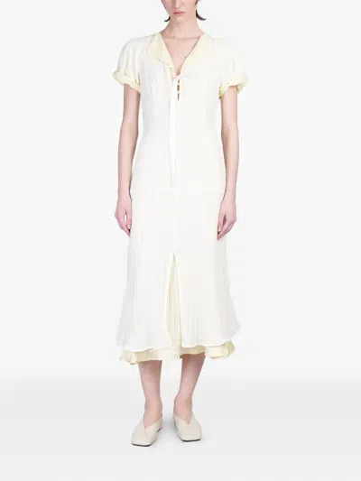 Jil Sander Pleated Crush Double Layered Backless Midi Dress