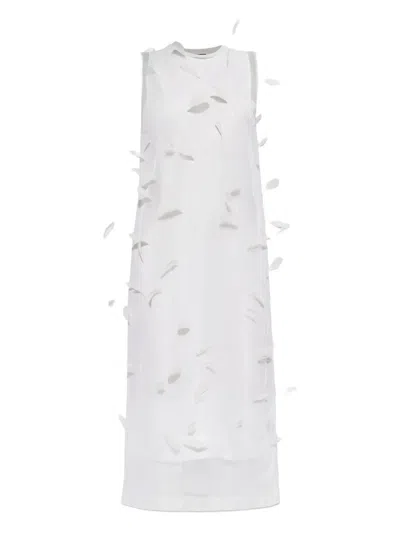 Jil Sander White Silk Dress With Feathers