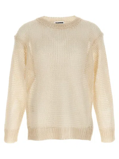 Jil Sander Silk Mesh Sweater With Crew Neck In White