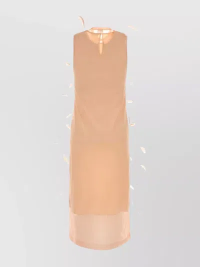 Jil Sander Silk Midi Dress Featuring Keyhole Neckline In Brown