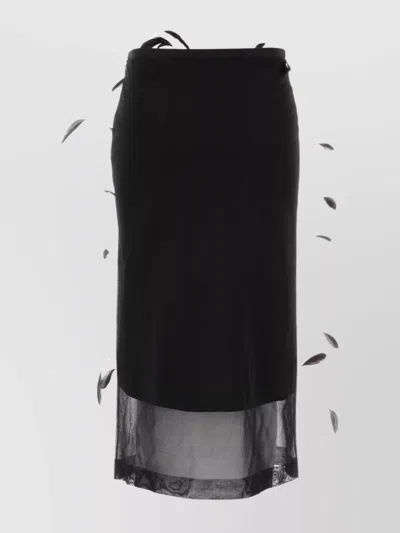 Jil Sander Silk Midi Skirt With Sheer Hem And Feather Embellishments In Blue