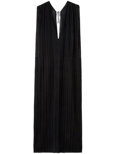 Jil Sander Silk Pleated Dress In Black