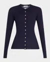 Jil Sander Silk Ribbed Crewneck Cardigan In Midnight