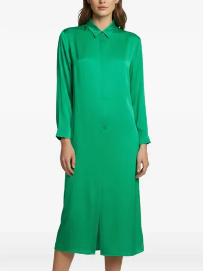 Pre-owned Jil Sander Silk Satin Shirt Maxi Dress In Green
