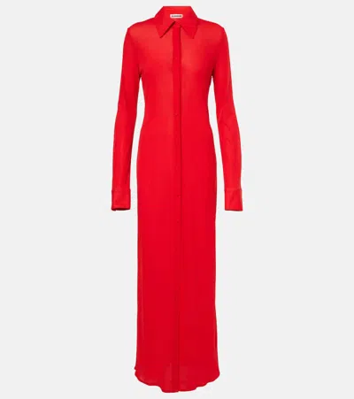 Jil Sander Silk Shirt Dress In Red