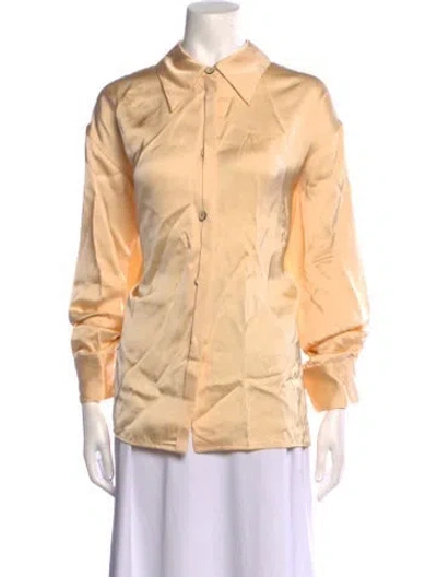 Pre-owned Jil Sander Silk Three-quarter Sleeve Button-up Top In Neutral