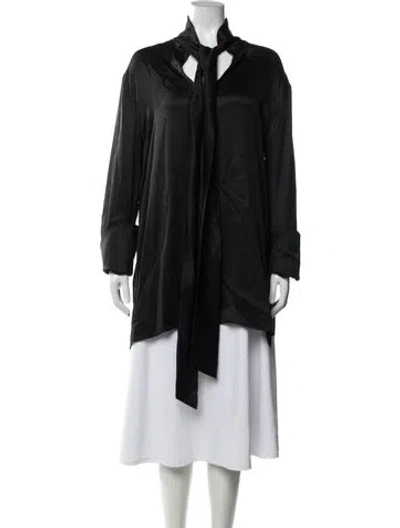 Pre-owned Jil Sander Silk Tie Neck Blouse In Black