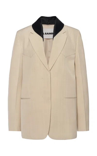 Jil Sander Silk-trimmed Crepe Suiting Blazer In Khaki