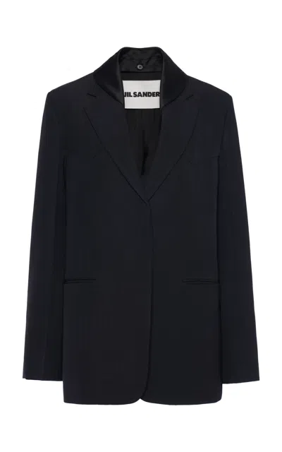 Jil Sander Silk-trimmed Crepe Suiting Blazer In Navy