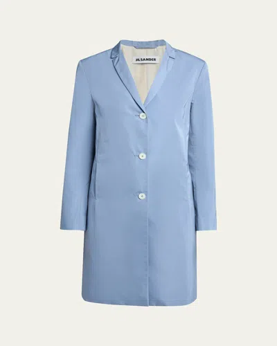 Jil Sander Silk-blend Single-breasted Long Coat In Blue