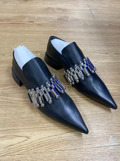 Jil Sander Silver Chain Pointed Flat Shoes In Blue
