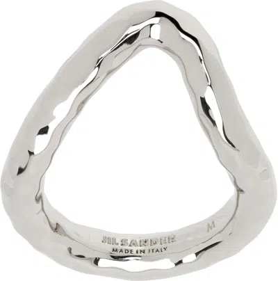 Jil Sander Silver Hammered Ring In Gray